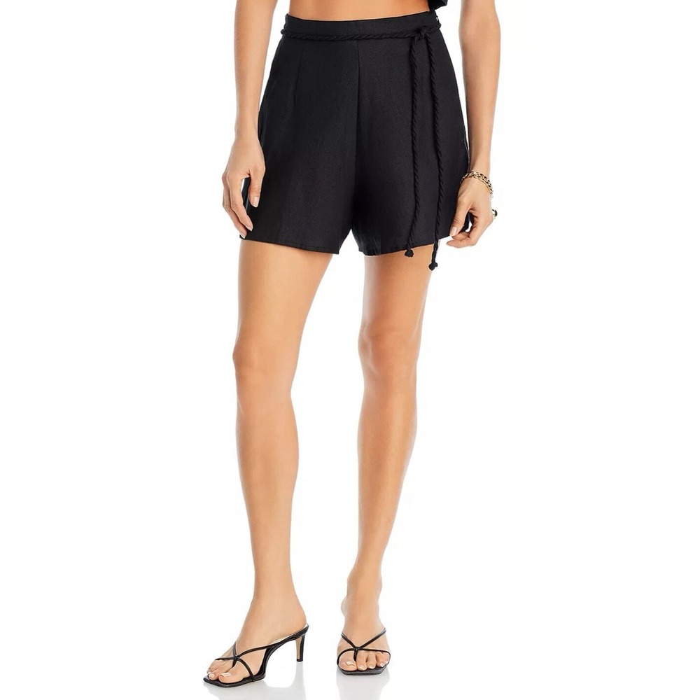 $179 Faithfull the Brand Black Felia Shorts US Size 6 100% linen. NWT